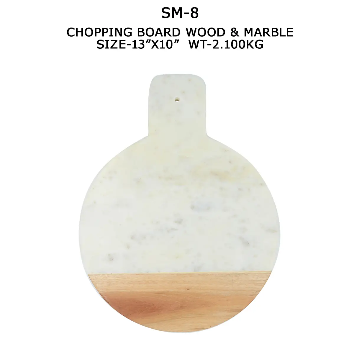 CHOPPING BOARD WITH HANDLE WOOD & WHITE MARBLE